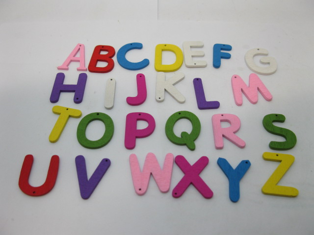 400Pcs ABC Letter Wooden Beads Mixed Color Findings - Click Image to Close